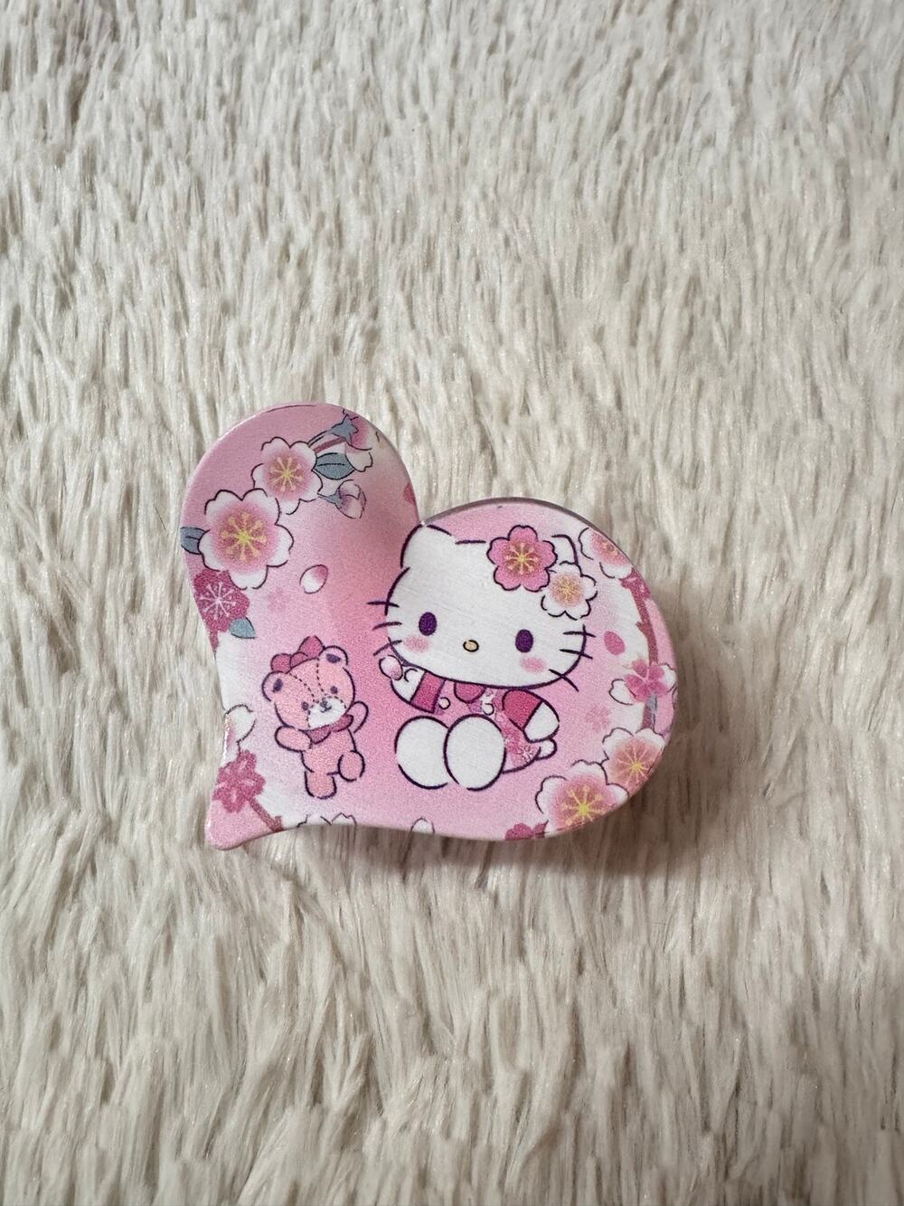 Hello Kitty heart pink hair clip claw with cherry blossom design